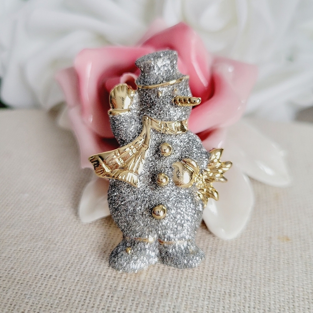 Christmas enameled snowman brooch